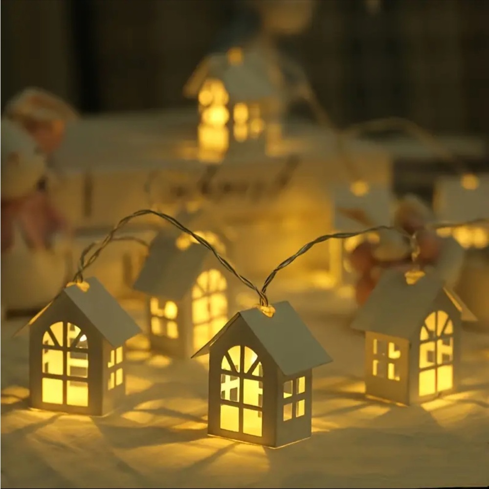 Christmas Strand Light, Mini Cabin Christmas Lights, Mini Cabin Holiday Lights